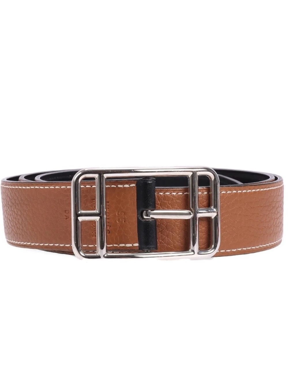 Hermes Cape Cod Leather Belt Black Brown with Silver Buckle 95